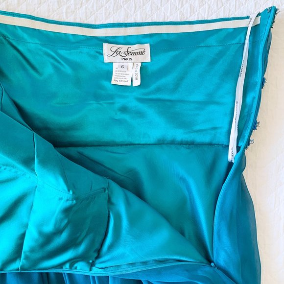 La Femme Strapless Beaded Gown Teal - Picture 9 of 14